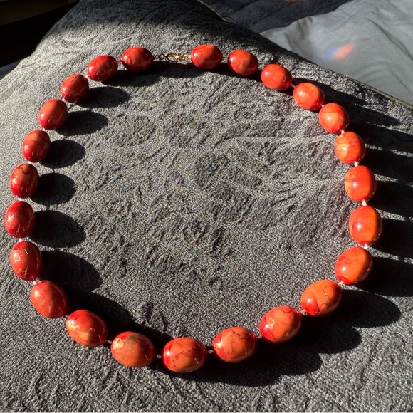 Vintage Red and Gold Beaded Necklace - Picture 1 of 5